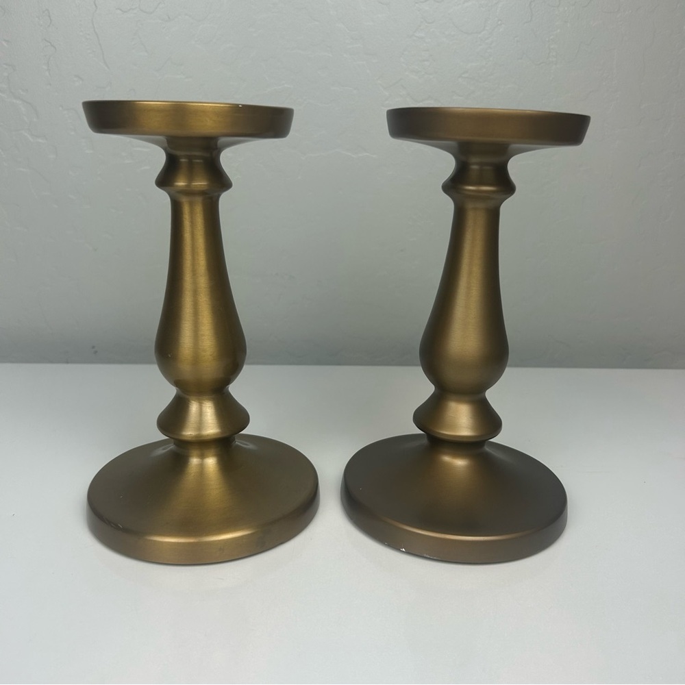 Ikea set of two gold pillar candle holders 8.5 inches